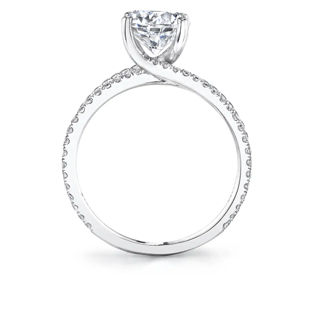 White Gold Round Cut Split Band Engagement Ring - Guiliana