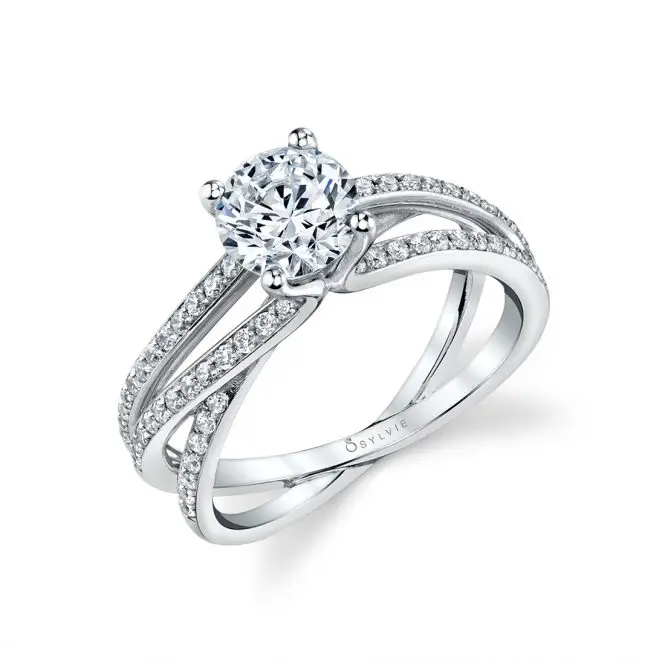 White Gold Round Cut Split Band Engagement Ring