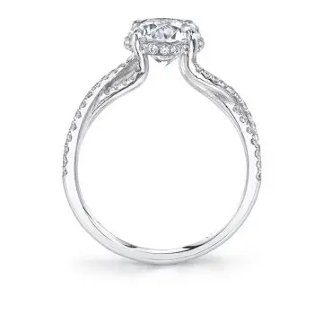 White Gold Round Cut Split Shank Twisted Hidden Halo Diamond Engagement Ring - Agnia