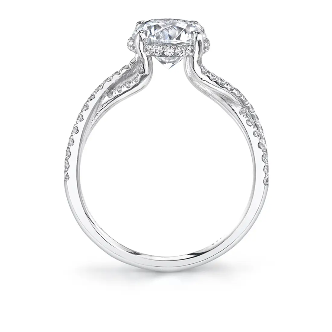 Round Cut Split Shank Twisted Hidden Halo Diamond Engagement Ring - Agnia