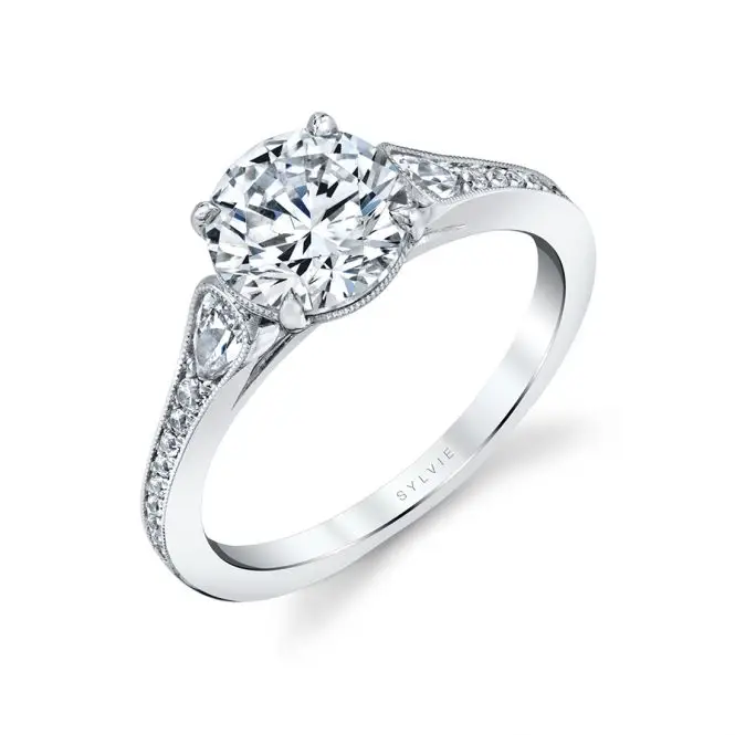 White Gold Round Cut Unique Engagement Ring