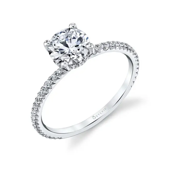 Round Cut White Gold Classic Pave Engagement Ring - Erseline
