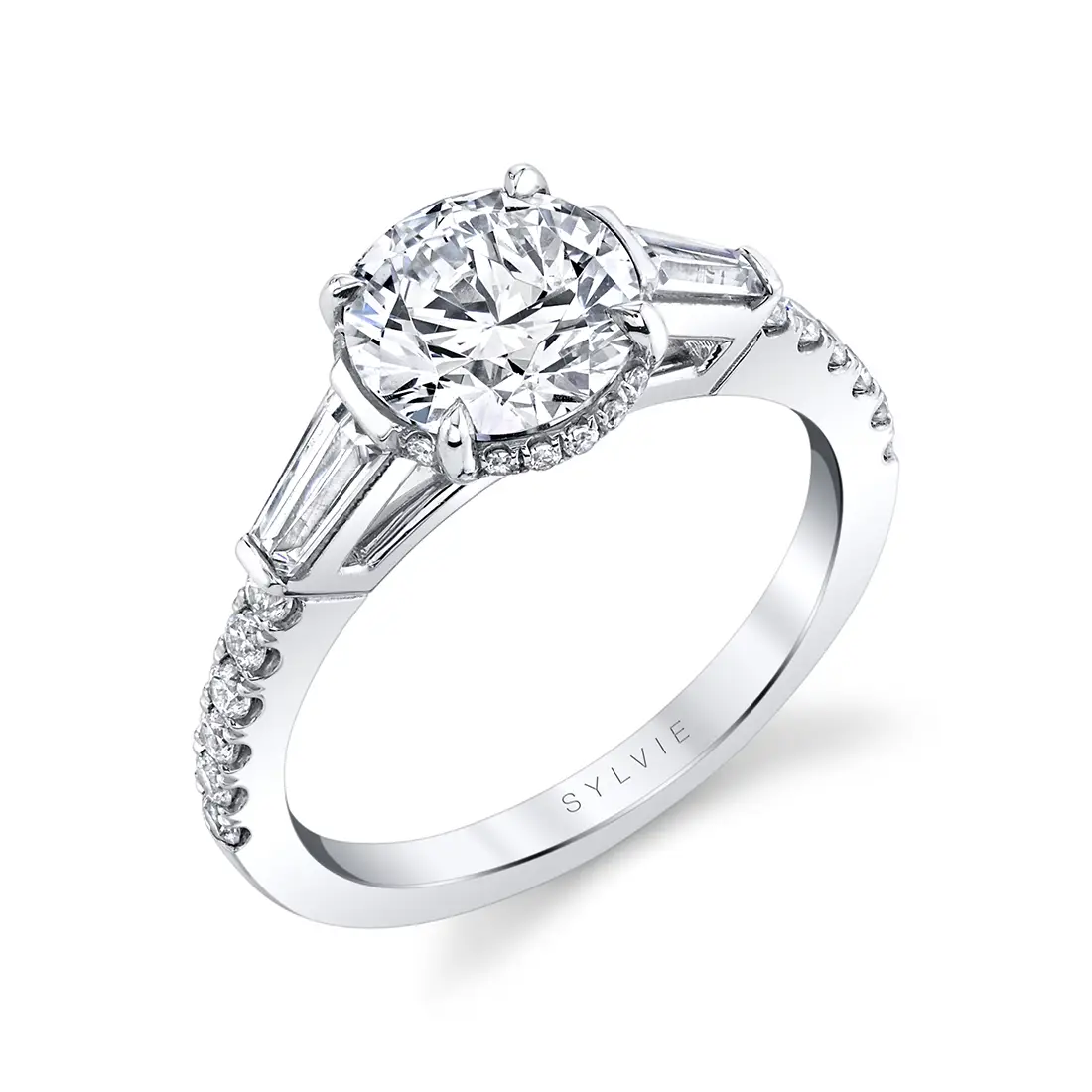 Baguette Engagement Ring with Round Center Stone Isla