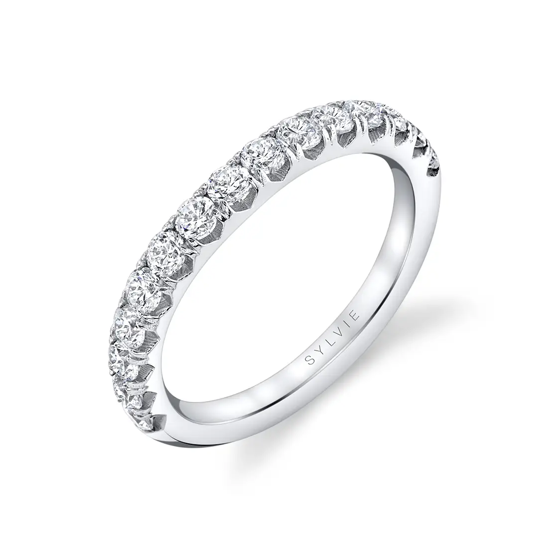 shared prong diamond wedding band