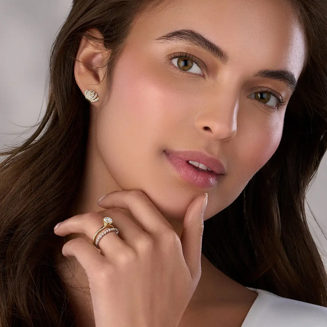 White Gold Diamond Cuff Earrings - Lifestyle Image
