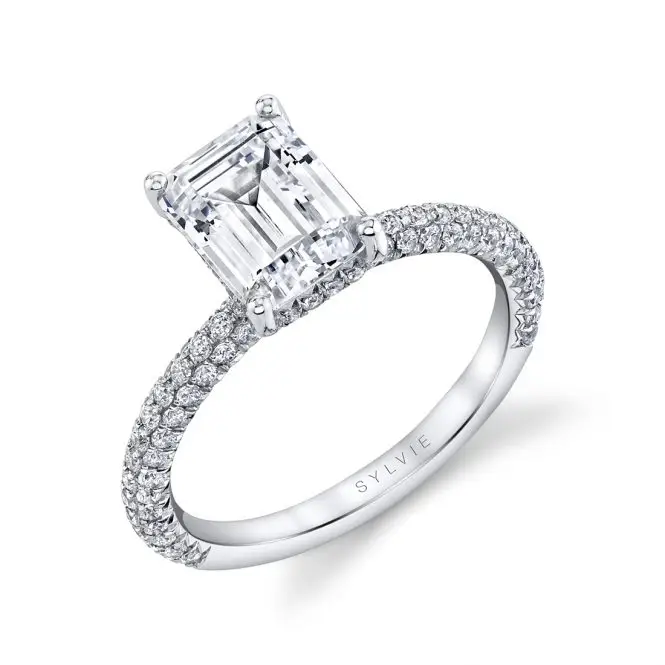 Emerald Cut Classic Pave Engagement Ring White Gold- Jayla