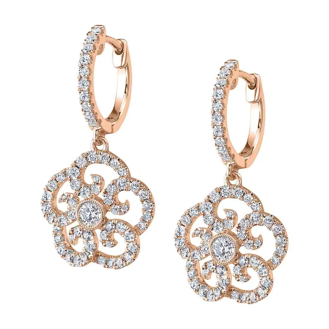 White Gold Flower Diamond Earrings