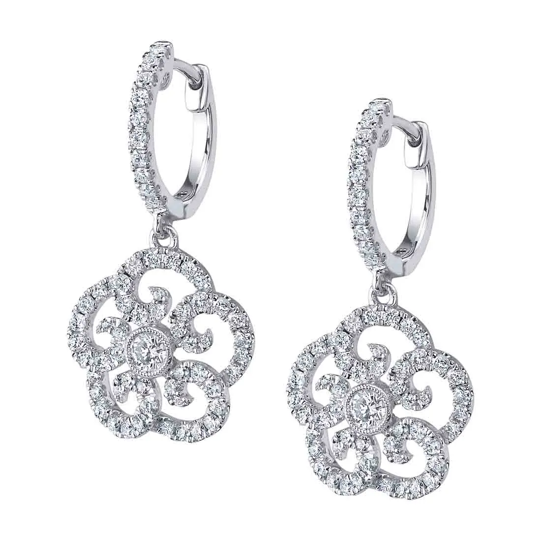 White Gold Flower Diamond Earrings