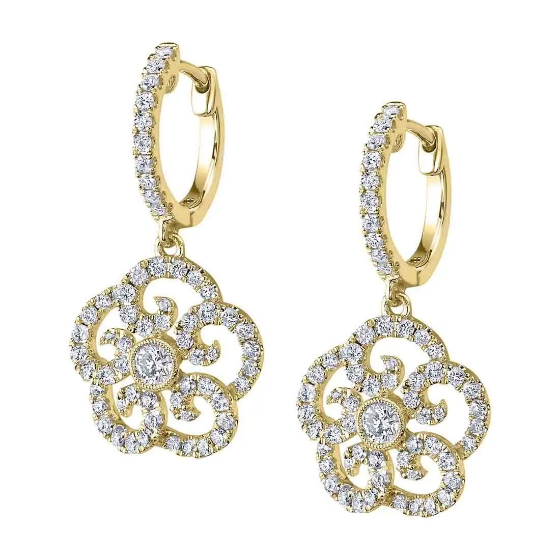 White Gold Flower Diamond Earrings