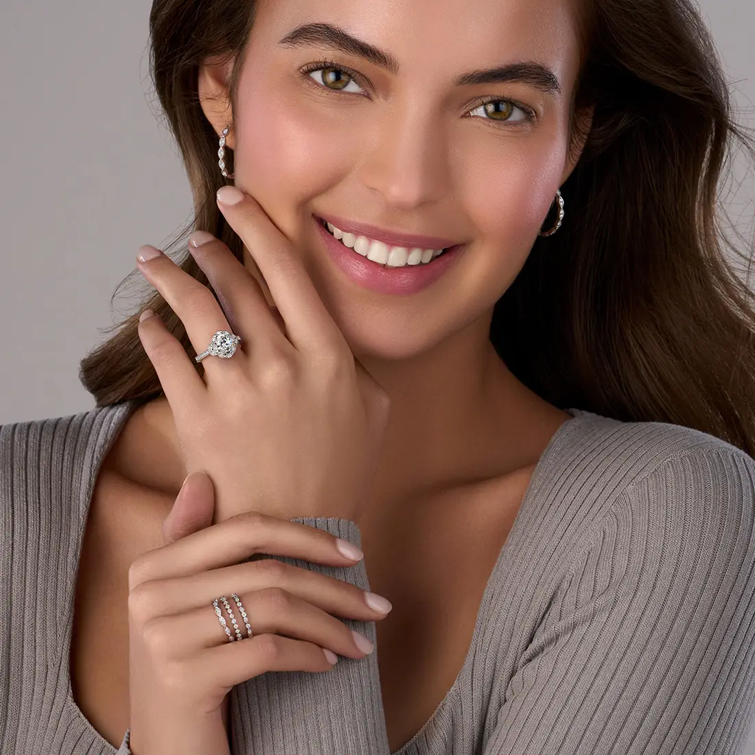 White Gold Vintage Inspired Diamond Hoop Earrings - Lifestyle Image - Lifestyle Image