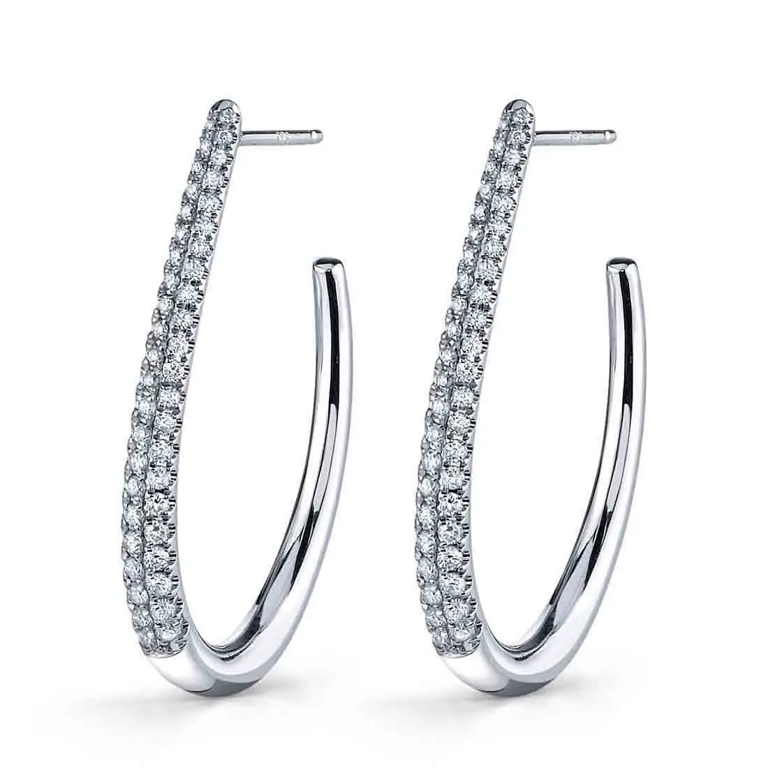 White Gold Unique Pave Diamond Hoop Earrings