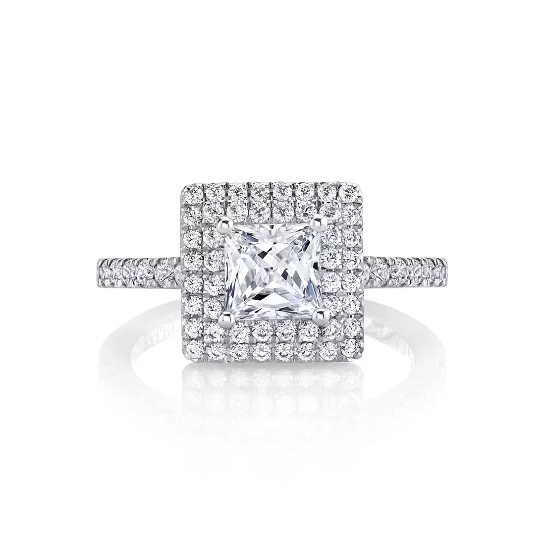 White Gold Princess Cut Classic Double Halo Engagement Ring - Melodie - Profile View