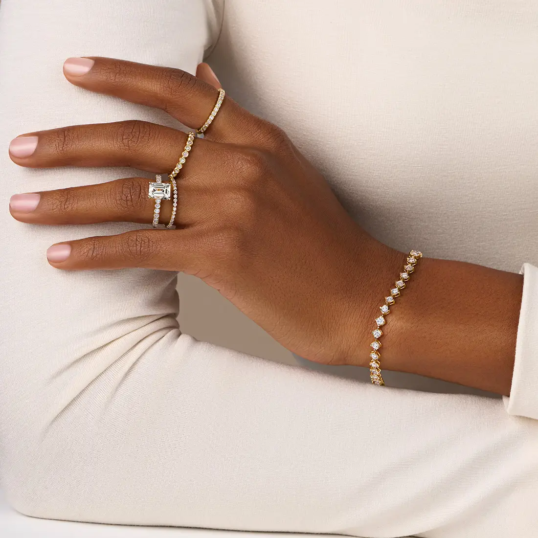 White Gold Emerald Cut Classic Engagement Ring - Aimee - Lifestyle Image