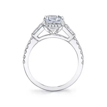 White Gold Round Cut Baguette Three Stone Engagement Ring - Isla