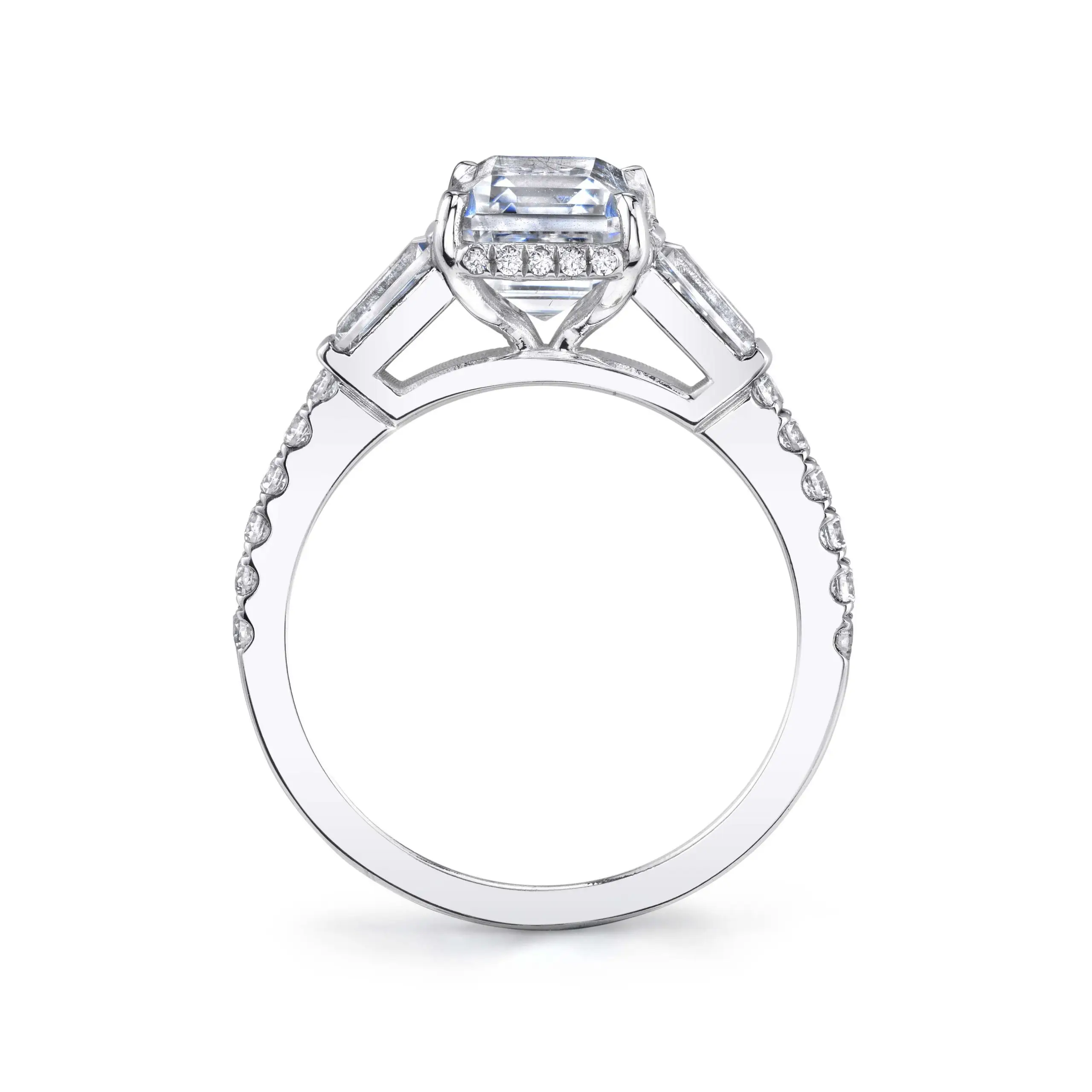Round Cut Baguette 3 Stone Engagement Ring - Isla