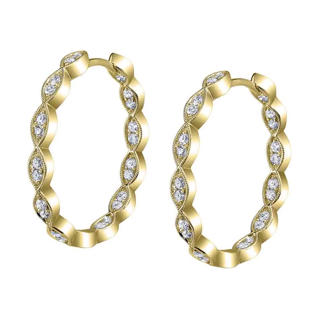 White Gold Vintage Inspired Diamond Hoop Earrings - Lifestyle Image - Lifestyle Image