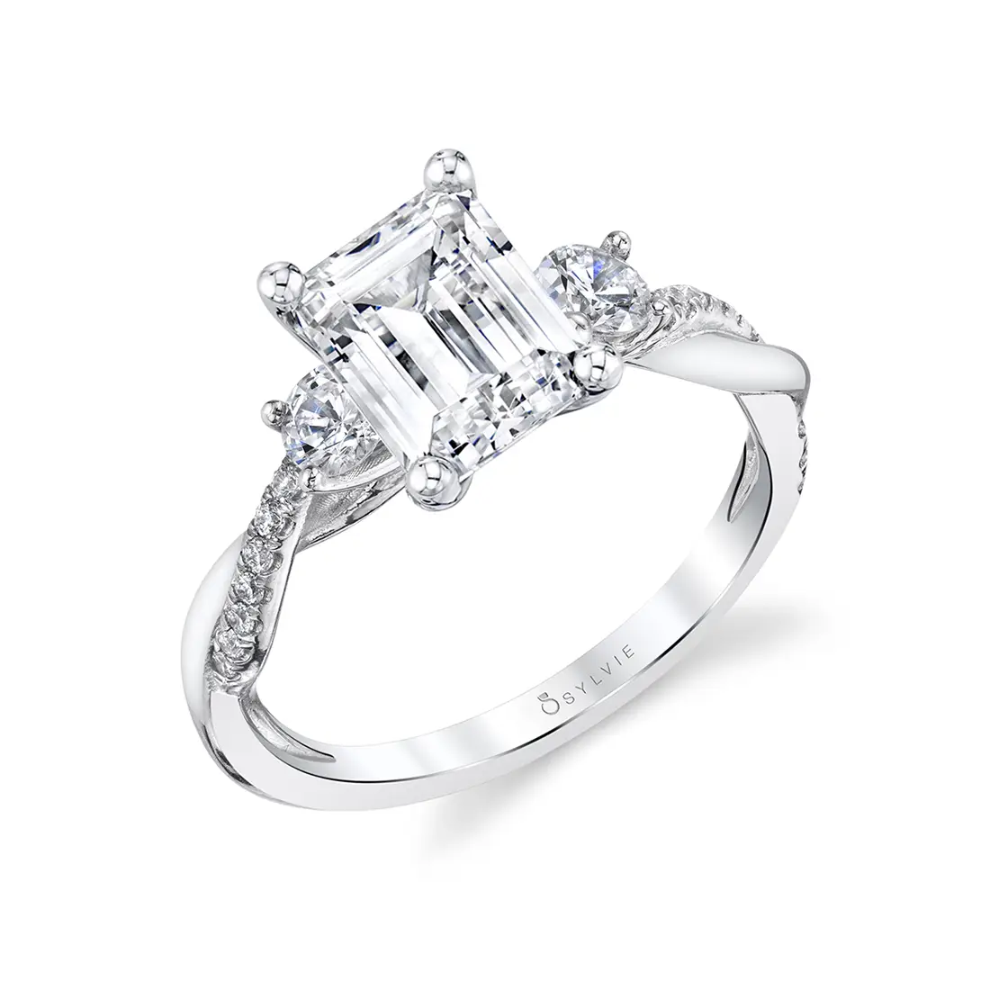 3 stone emerald cut engagement ring-Slvie