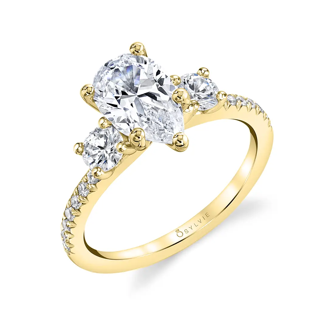 Pear Shaped Modern Three Stone Engagement Ring - Gemma