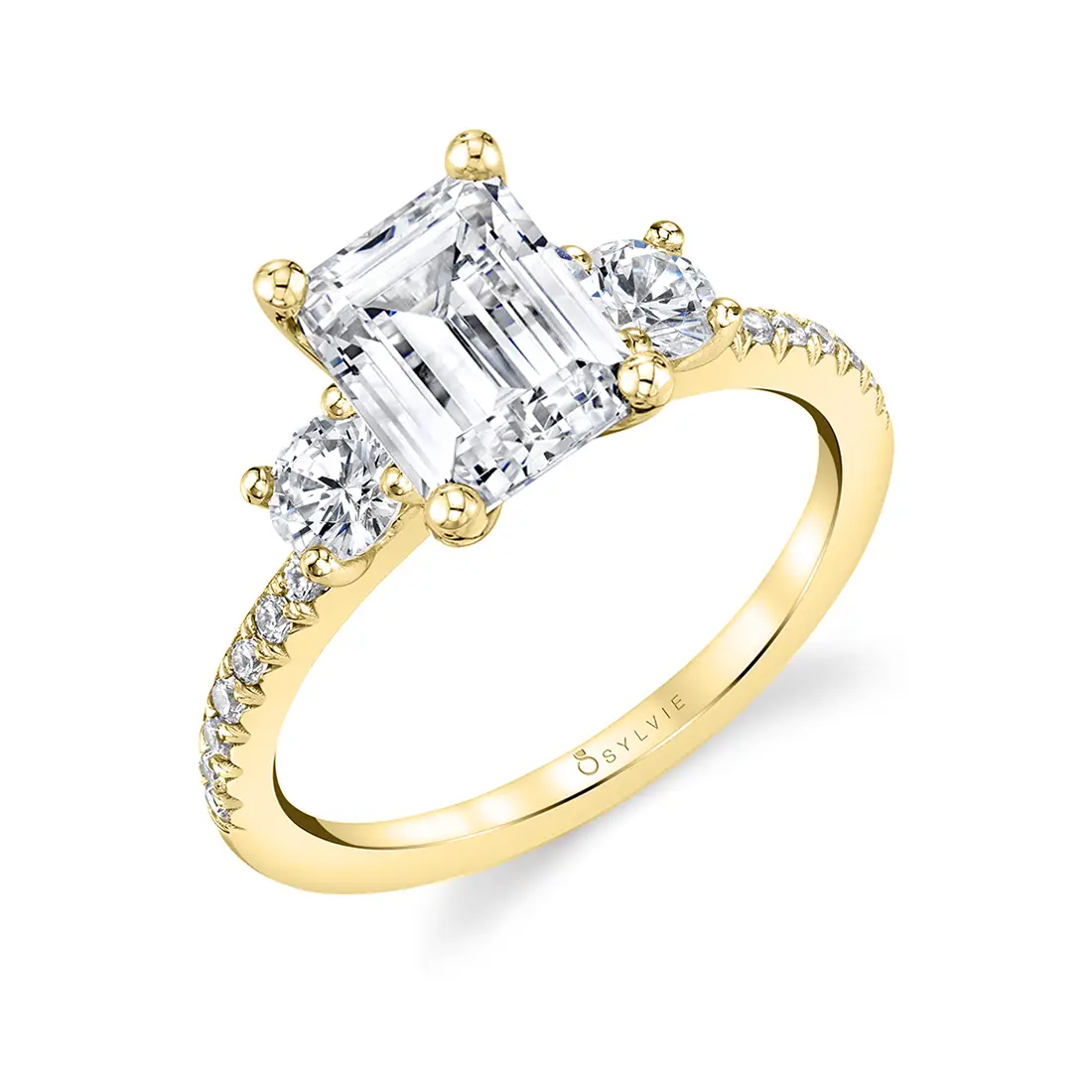 Emerald Cut Modern Three Stone Engagement Ring - Gemma