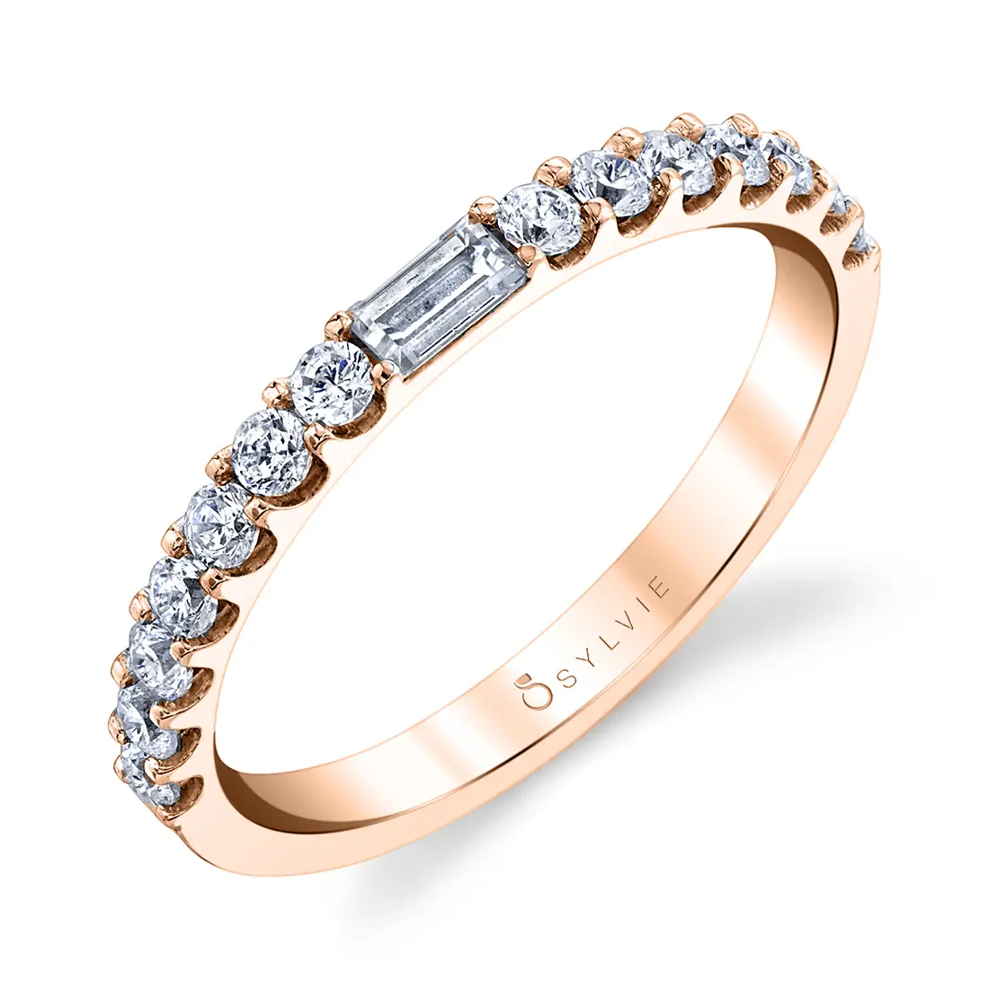 Stackable Baguette Wedding Band-B0085-RG-Sylvie