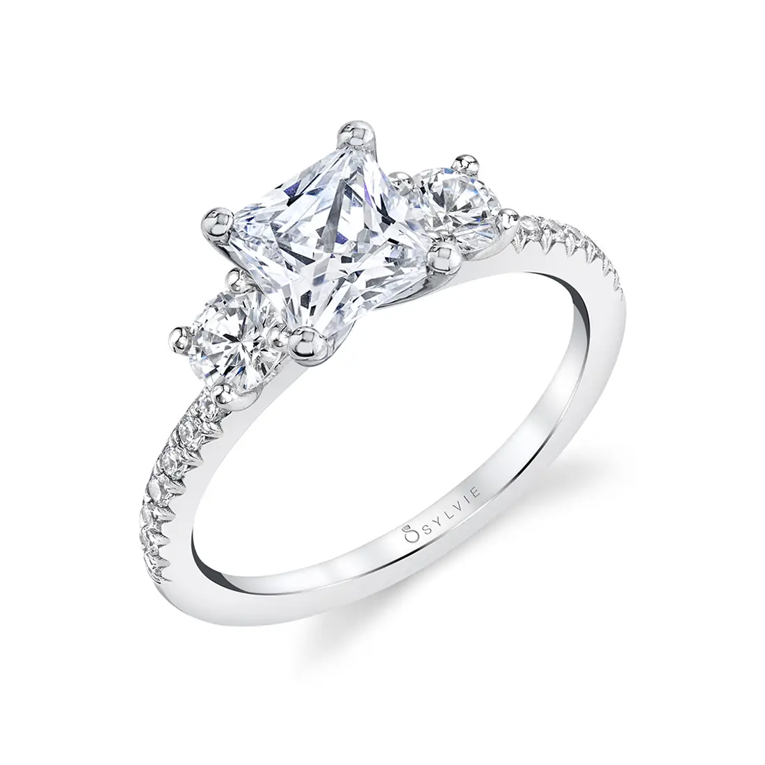 Princess Cut Modern Three Stone Engagement Ring - Gemma