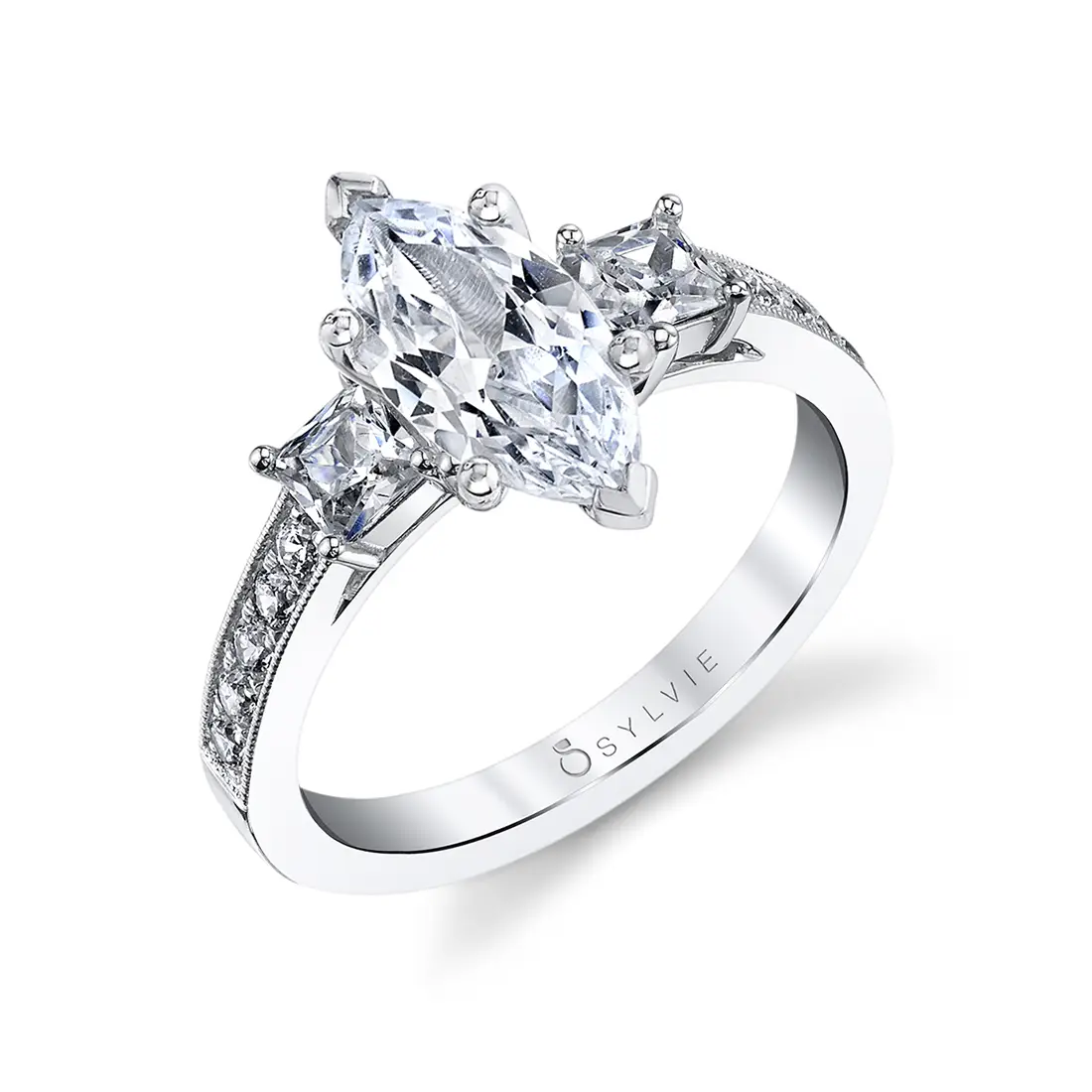 marquise 3 stone ring in white gold