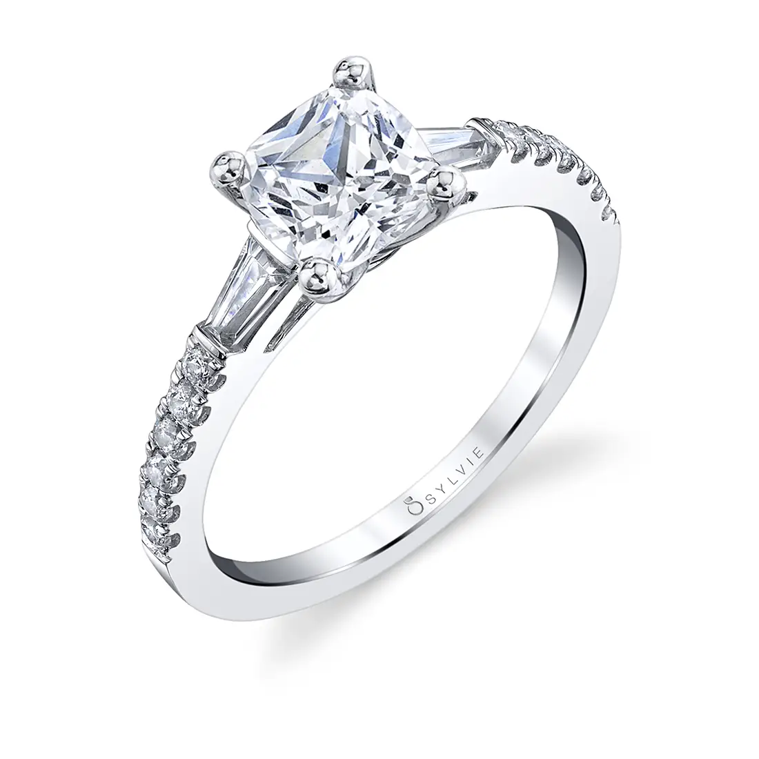 Cushion Cut Engagement Ring with Baguettes