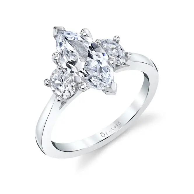 White Gold Marquise Engagement Ring with Oval Side Stones