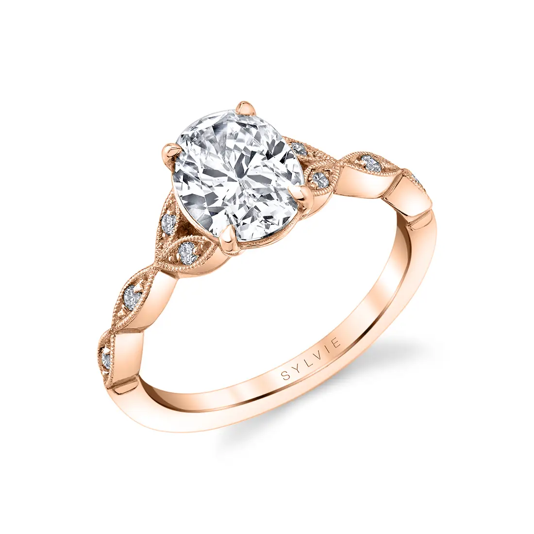 unique vintage inspired oval engagement ring in rose gold