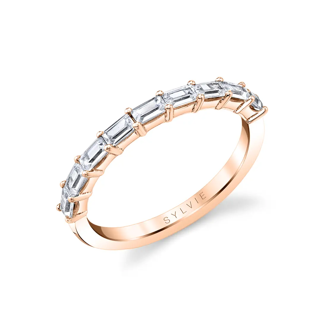 baguette wedding band in rose gold