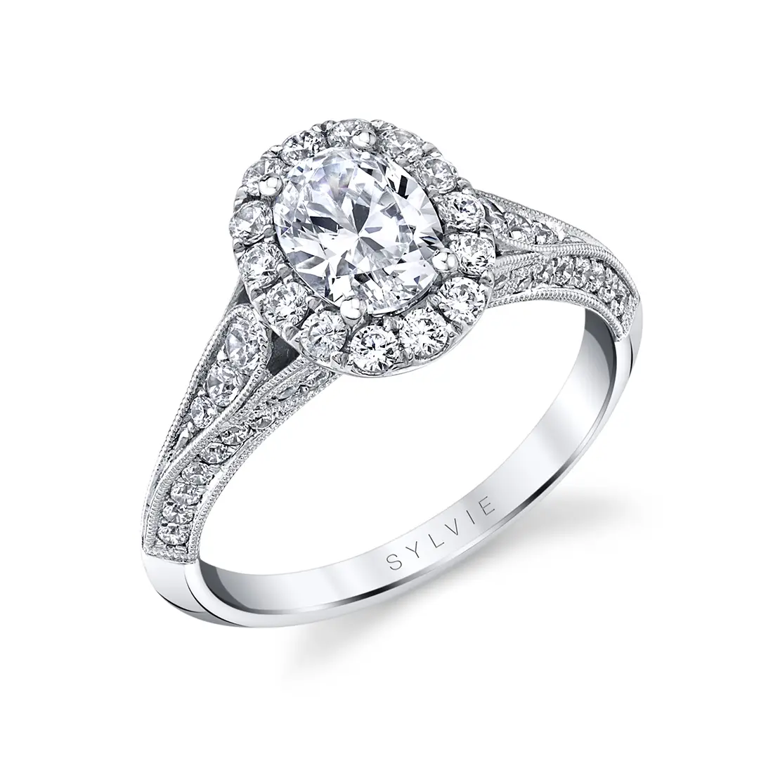 Oval Cut Unique Halo Engagement Ring - Naomi