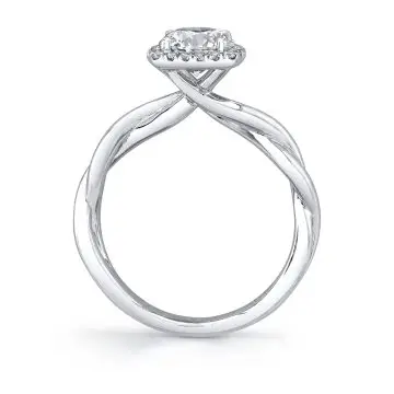 White Gold Round Cut Modern Halo Spiral Engagement Ring - Coralie