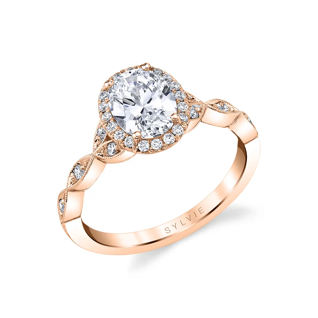 unique oval engagement ring in rose gold