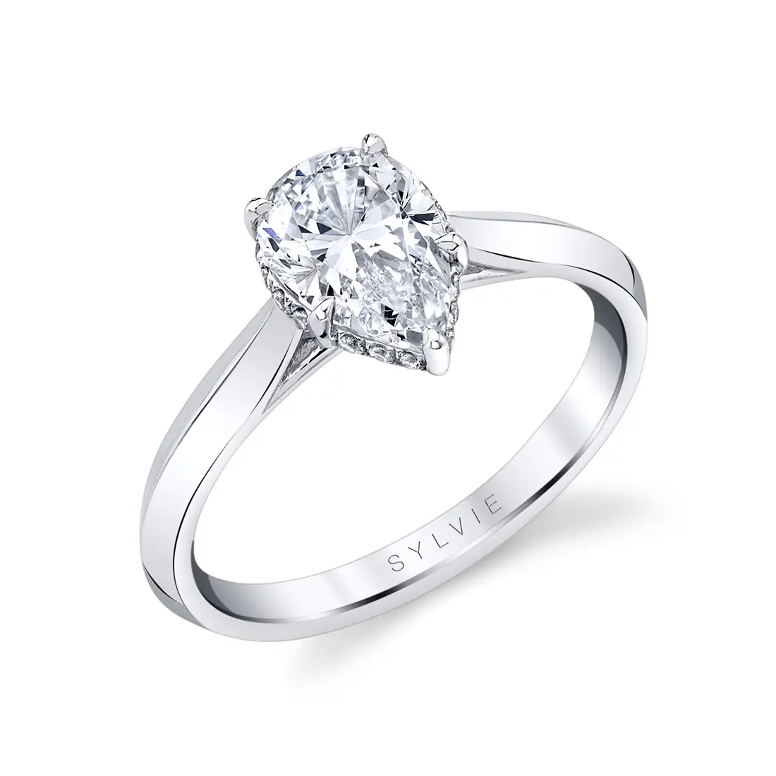 pear shaped hidden halo engagement ring