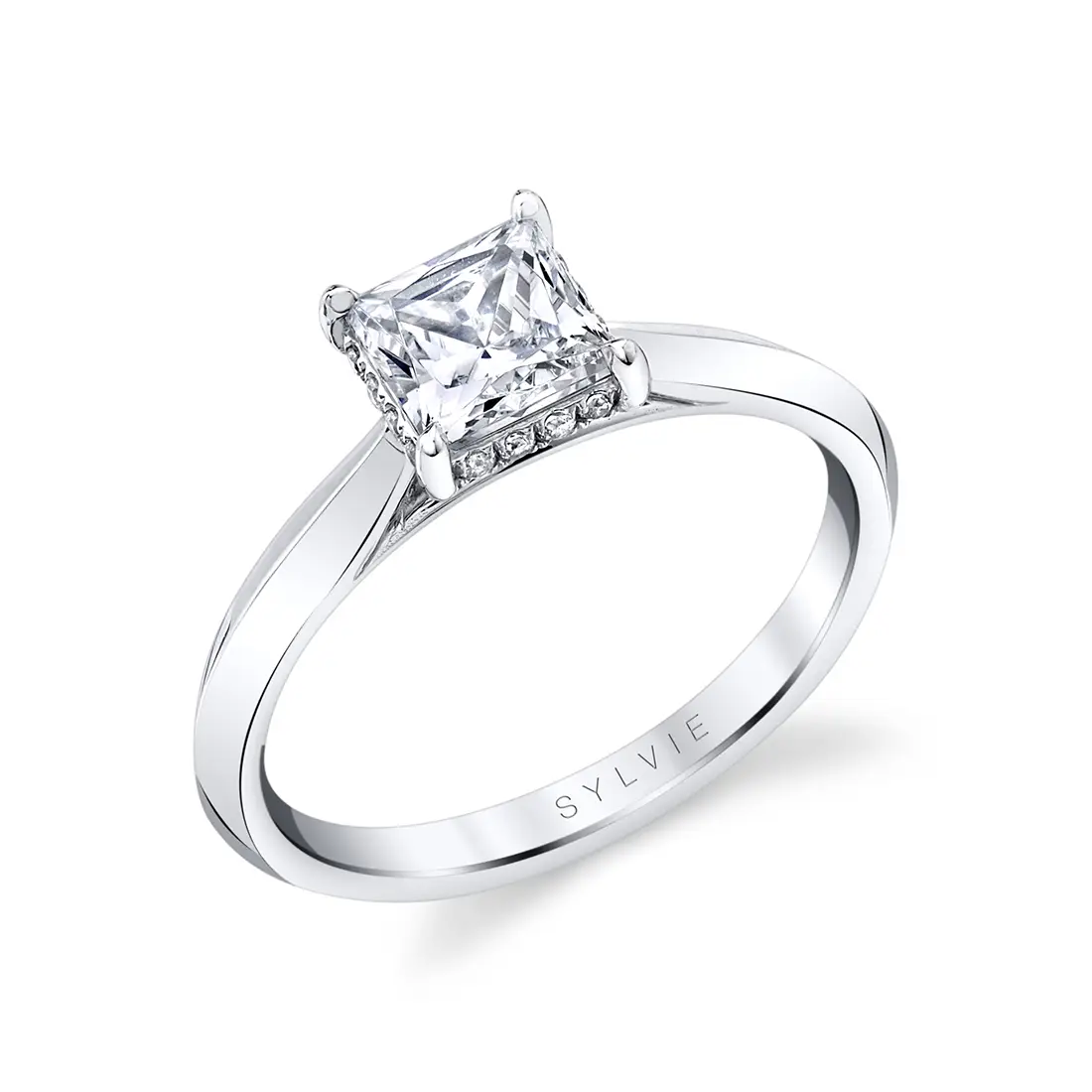 Princess Cut Hidden Halo Solitaire Engagement Ring Fae Sylvie Jewelry