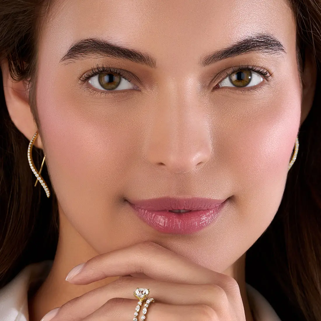 Yellow Gold Diamond Fishhook Drop Earrings - Lifestyle Image - Lifestyle Image