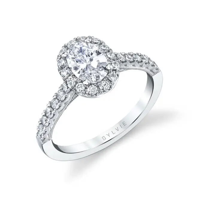 Oval Cut White Gold Halo Engagement Ring - Diandra