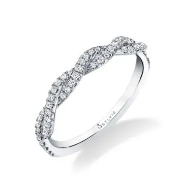 White Gold Round Cut Double Diamond Spiral Wedding Ring - Gina