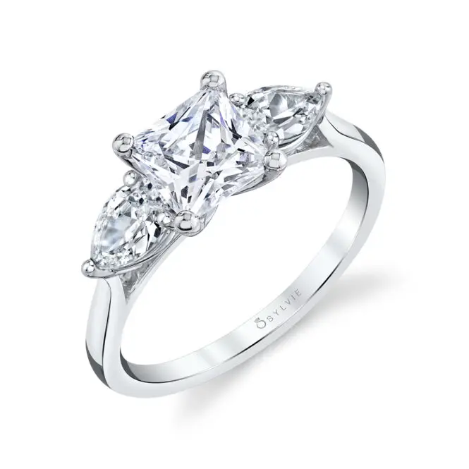 White Gold Princess Cut Three Stone Engagement Ring