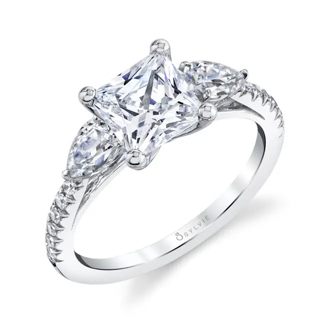 Profile Image of 3 Stone Engagement Ring with Pear Side Stones in White Gold - Vanna