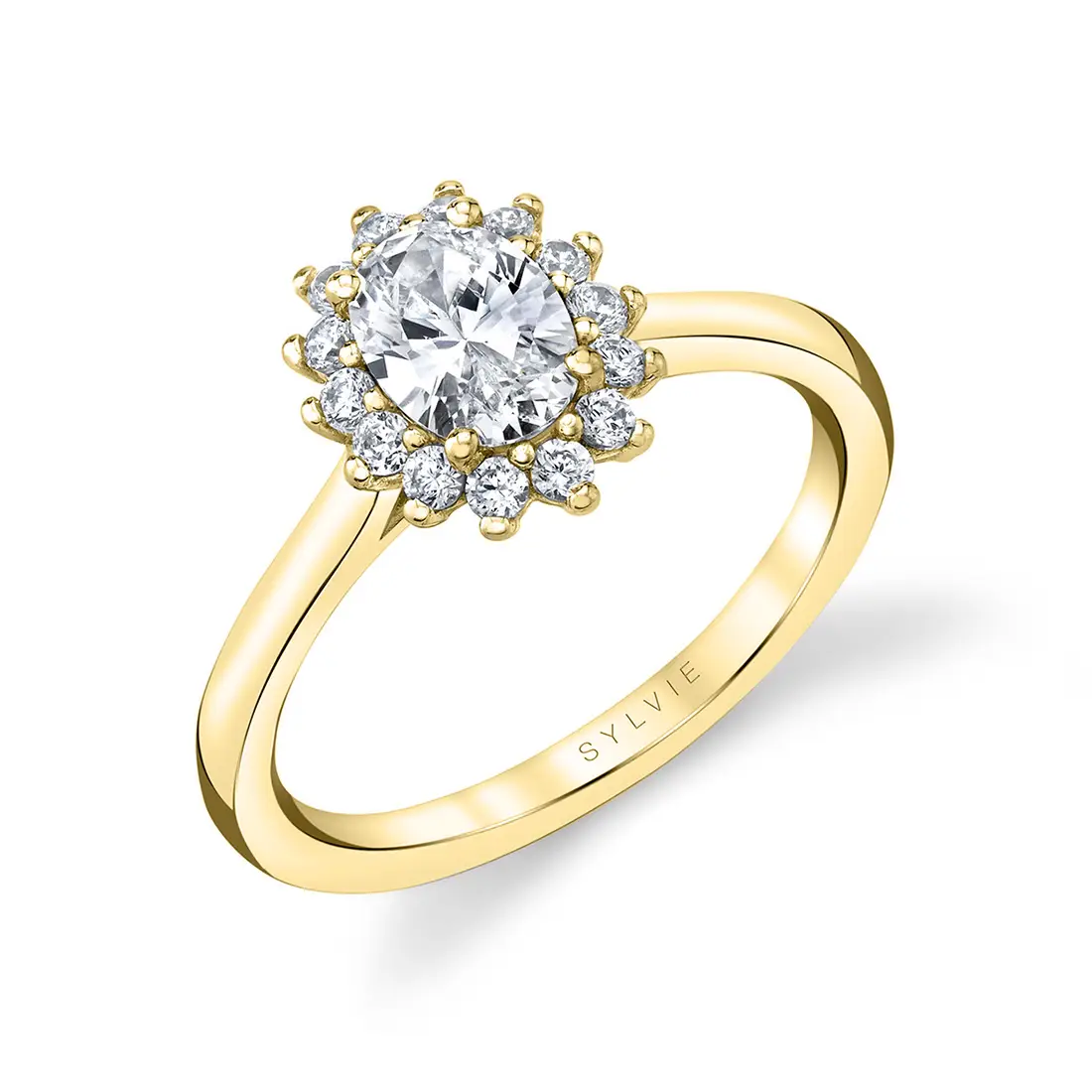 unique oval engagement ring in yellow gold