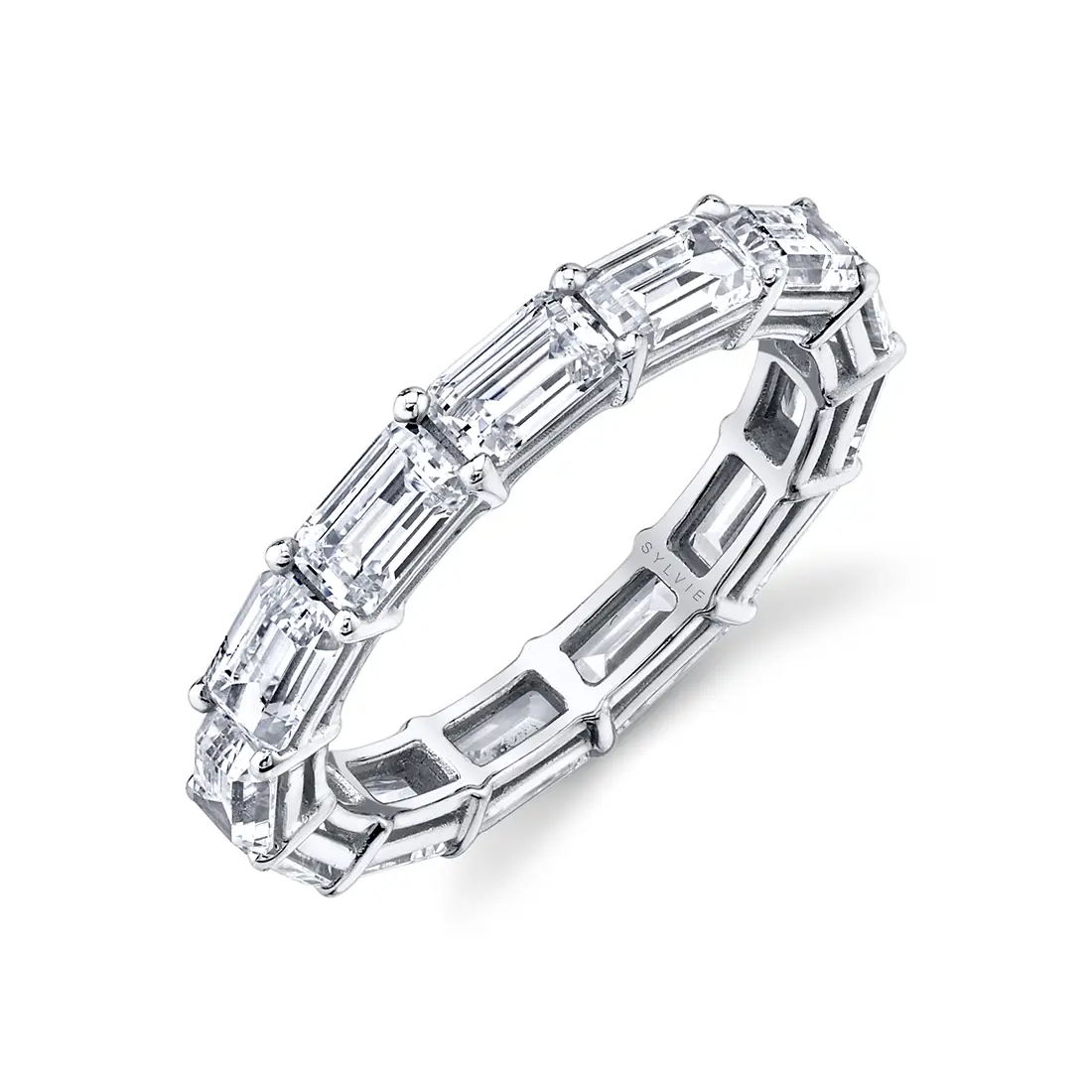 Emerald Cut Diamond Eternity Band Set East to West