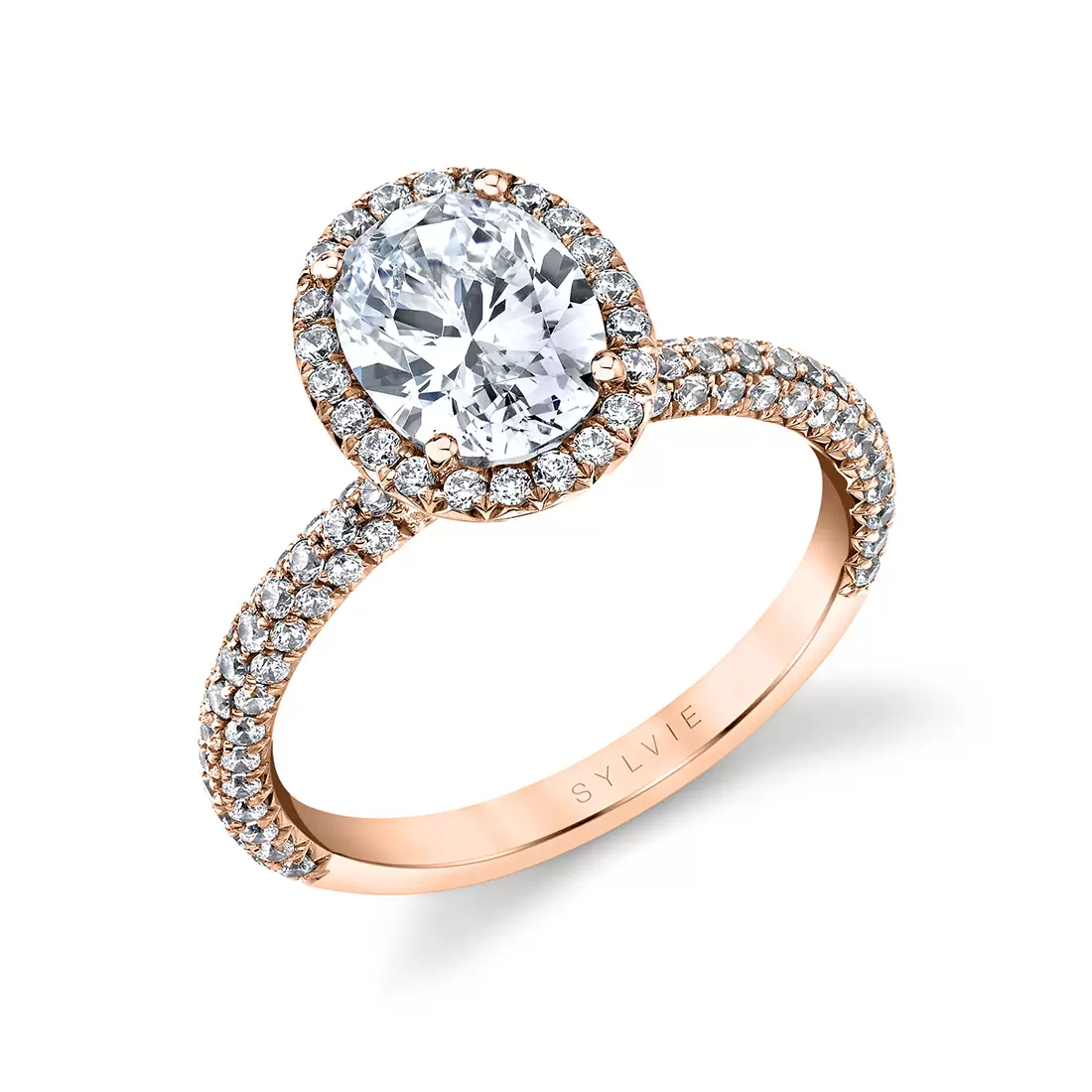 White Gold Pave Oval Engagement Ring - Fara