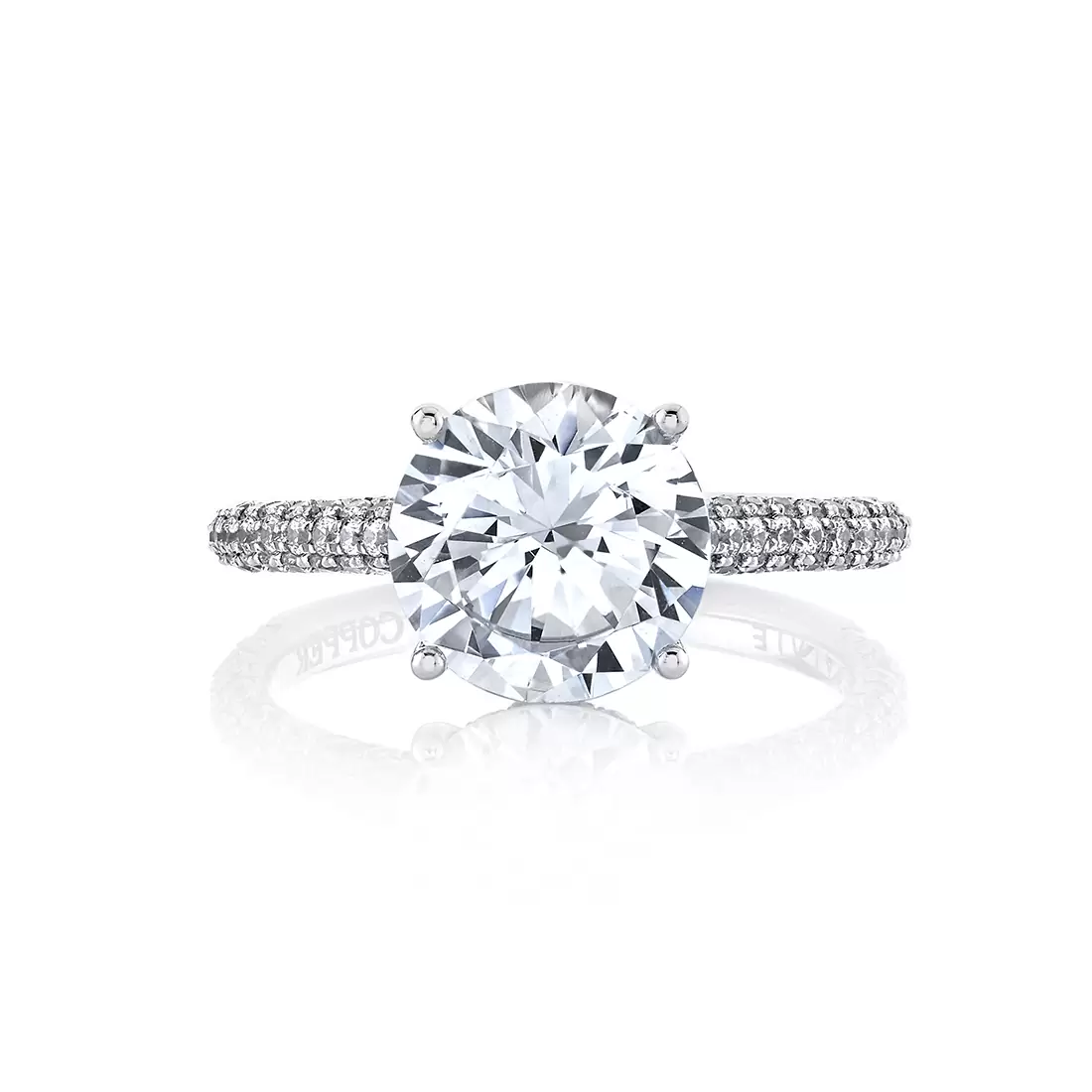 White Gold Round Cut Hidden Halo Pave Engagement Ring - Peighton