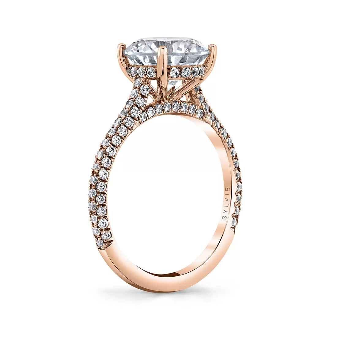 White Gold Round Cut Hidden Halo Pave Engagement Ring - Peighton