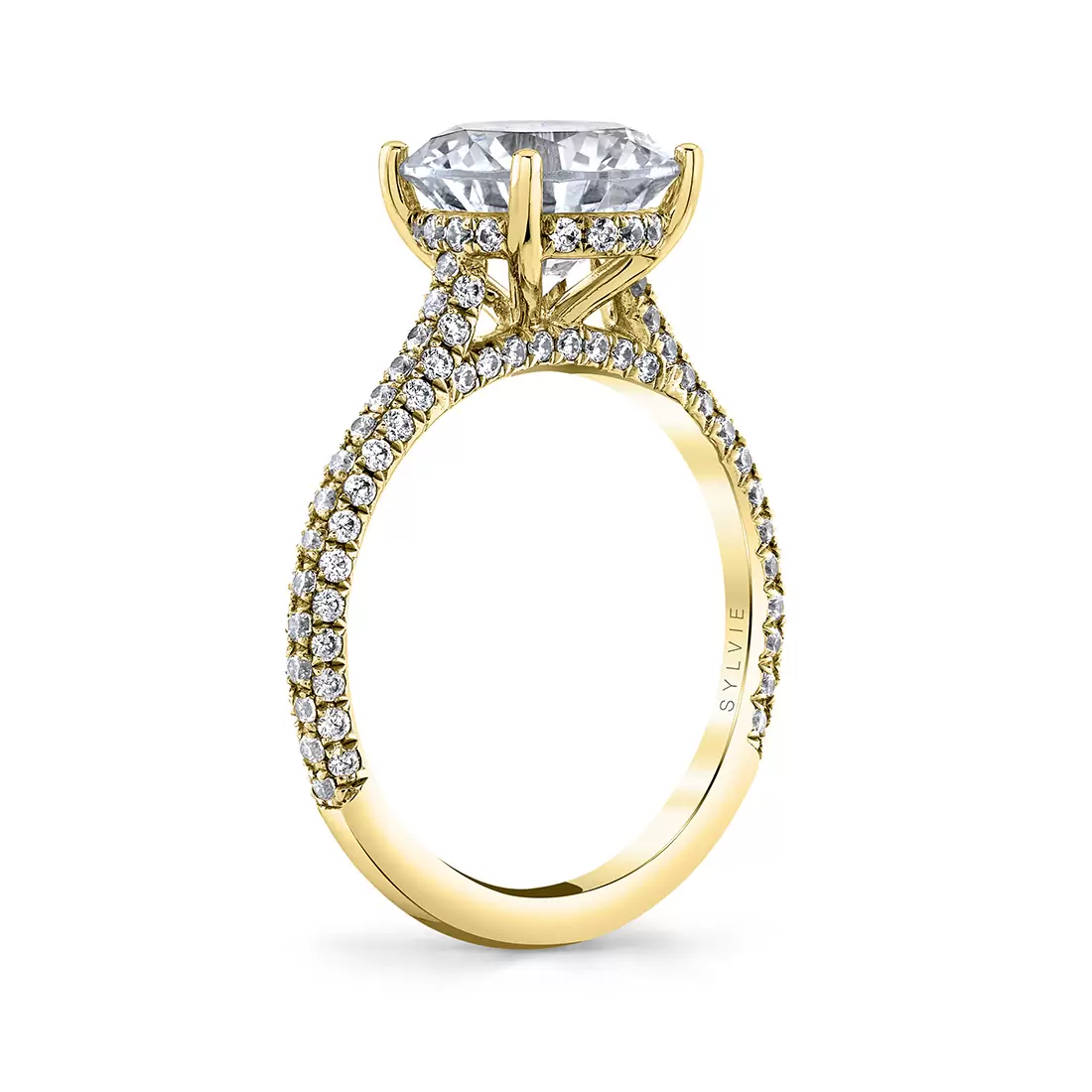 White Gold Round Cut Hidden Halo Pave Engagement Ring - Peighton