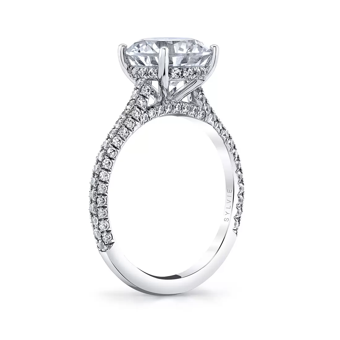 White Gold Round Cut Hidden Halo Pave Engagement Ring - Peighton