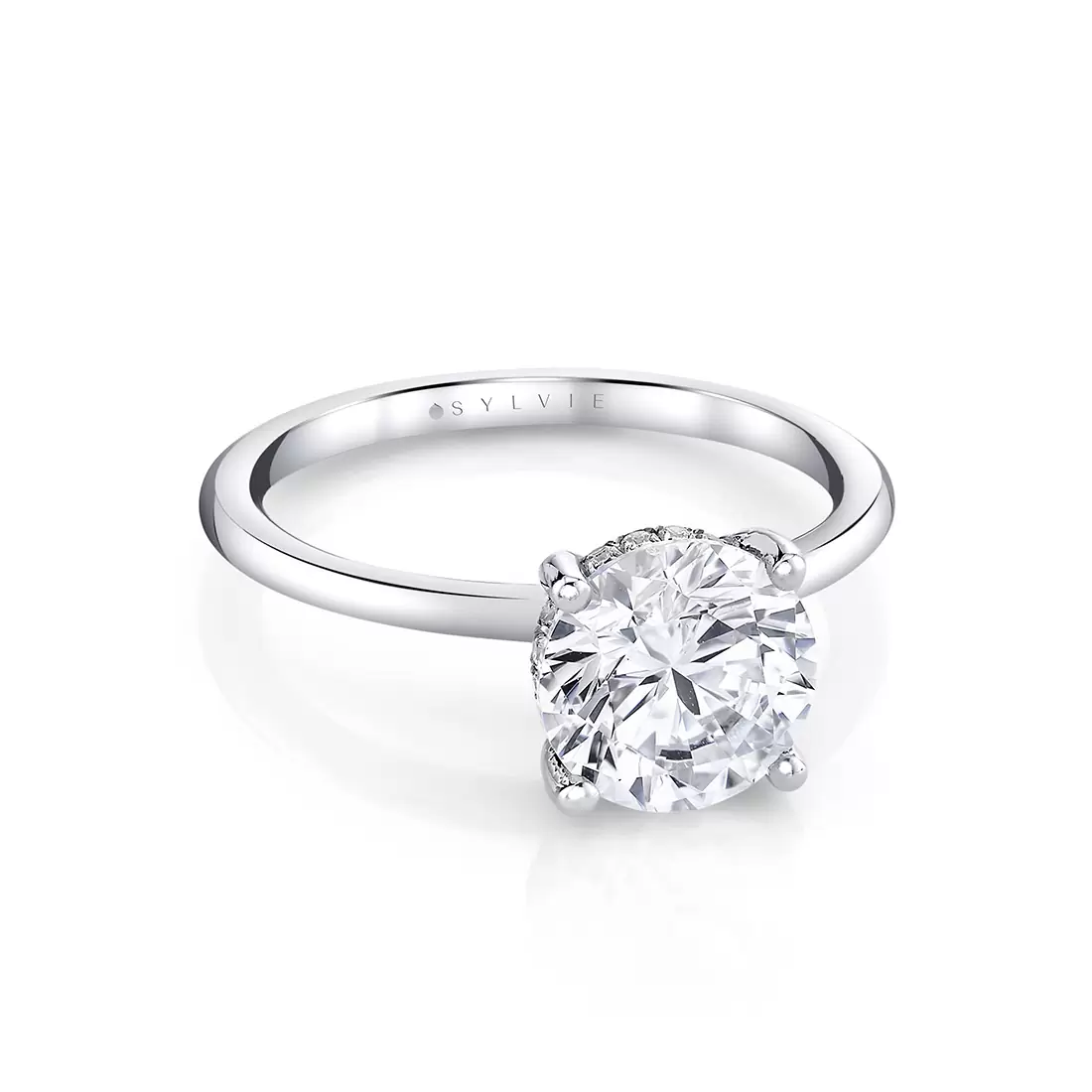 White Gold Round Cut Hidden Halo Engagement Ring - Melany - Lifestyle Image - Lifestyle Image