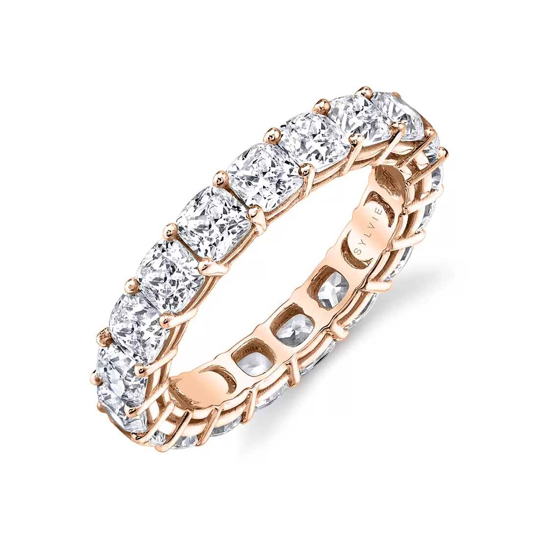 rose gold cushion cut diamond eternity band