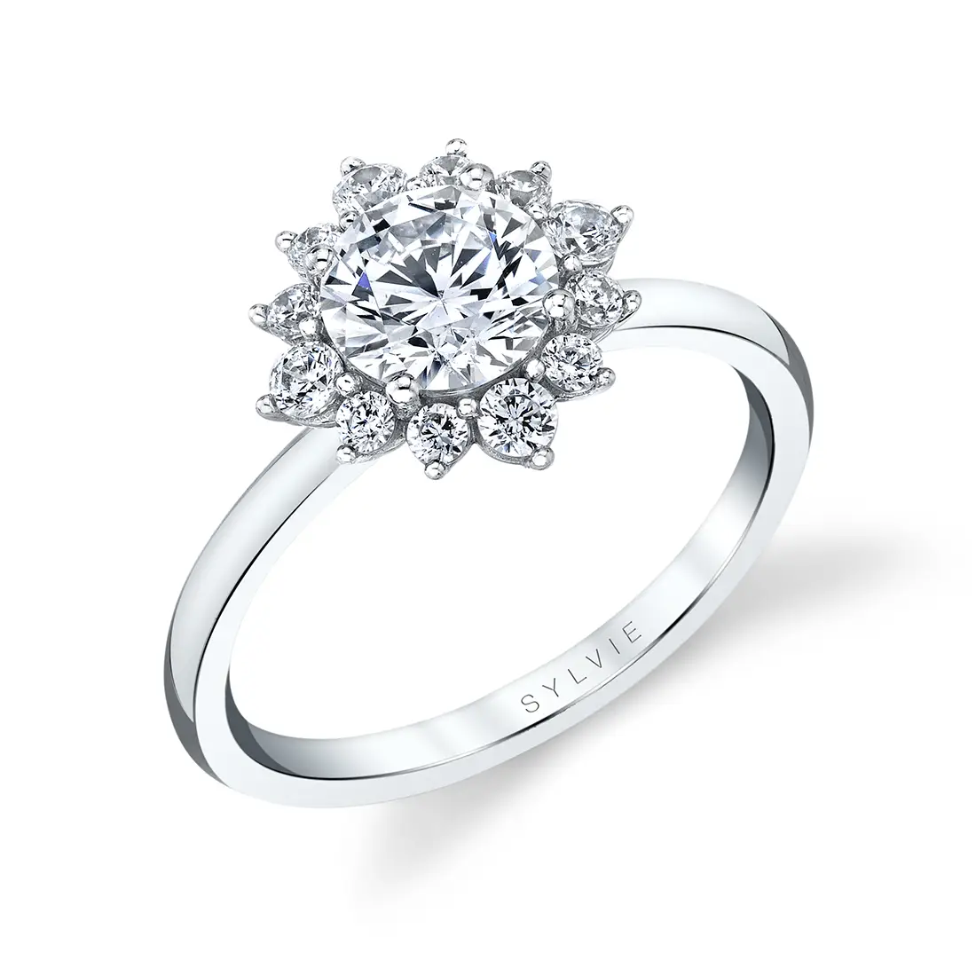 Unique Round Halo Engagement Ring Farrah Sylvie Jewelry Rings
